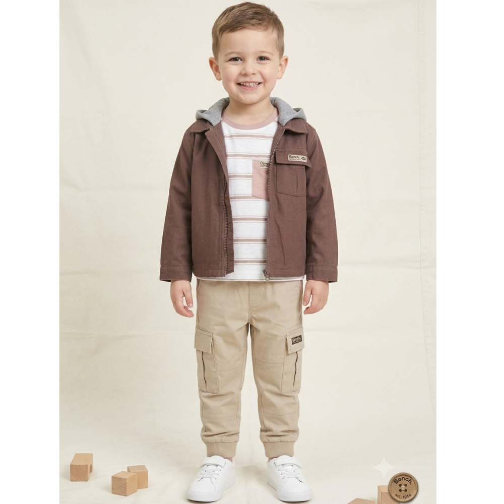 J15572: Boys Bench Hooded Woven Shacket, Top & Cargo Pant Outfit (2-6 Years) J15572: Boys Bench Hooded Woven Shacket, Top & Cargo Pant Outfit (2-6 Years)